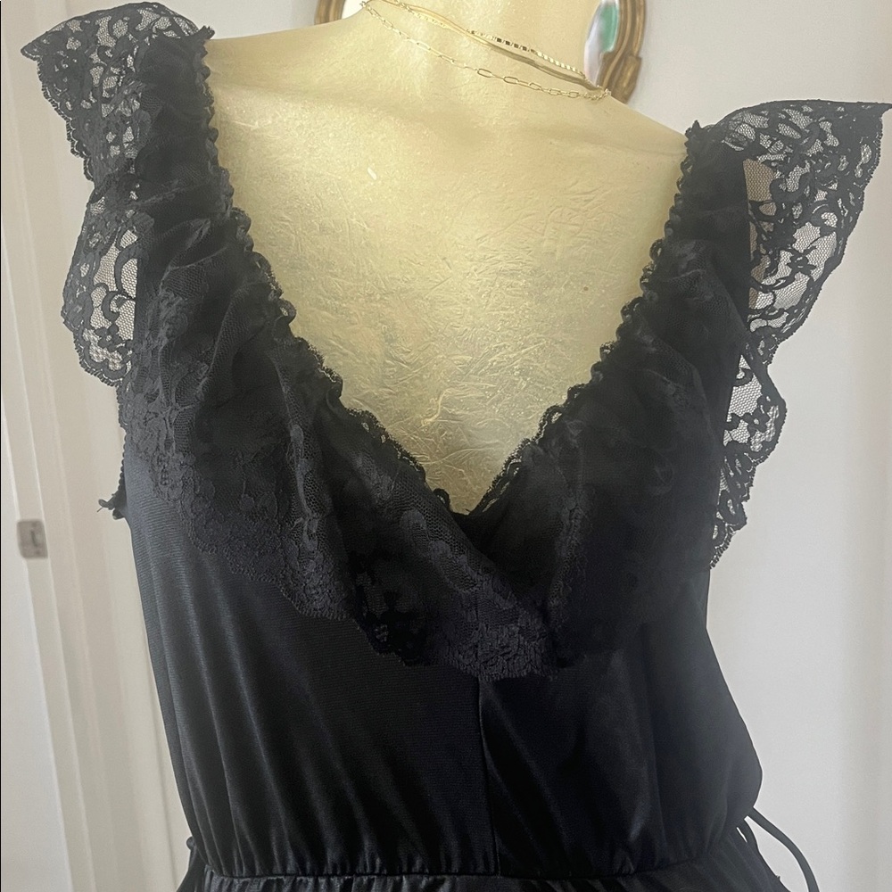 Vintage JCPenney Black Lace Ruffle Chemise - Picture 3 of 8